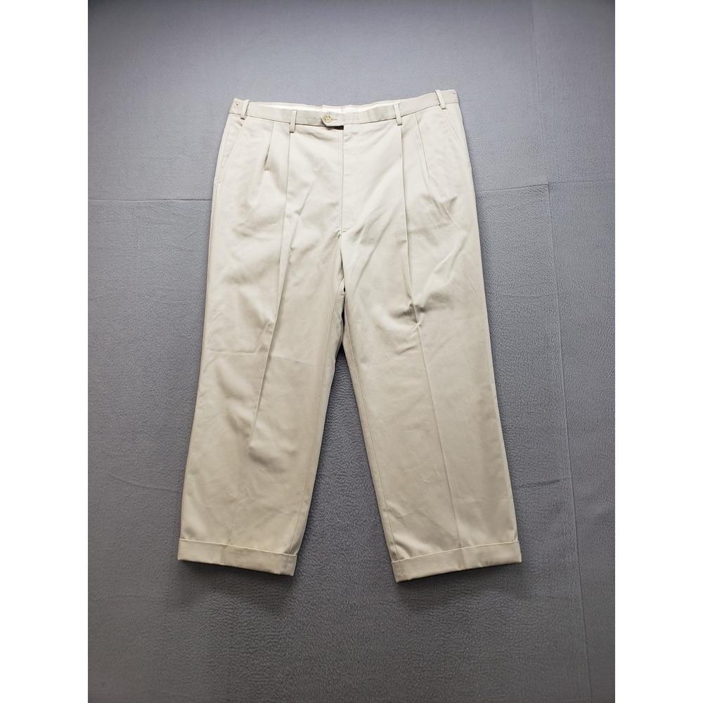 Westport 1989 Men Pant 46L Beige 100% Cotton Chino Pleated Front Formal Business